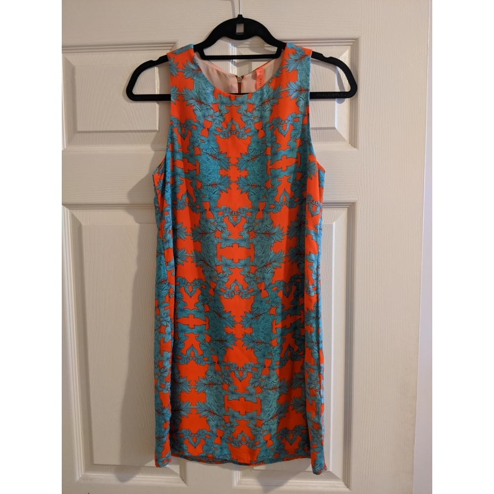 Blue & Orange Floral Rorschach Pattern Dress
